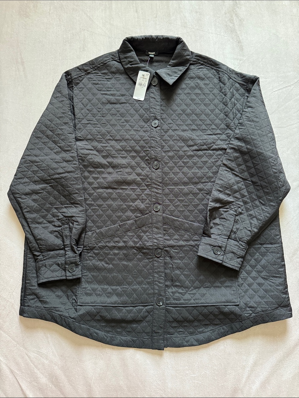 Express Quilted Button-Down Shirt Oversized Jacket - Black